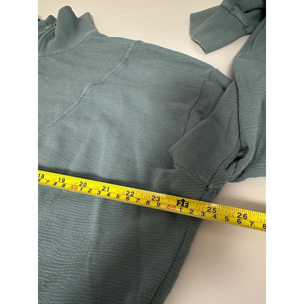 Mono B Quarter Zip Cropped Pullover Sweatshirt in Teal Cotton | Size Medium - Picture 5 of 7